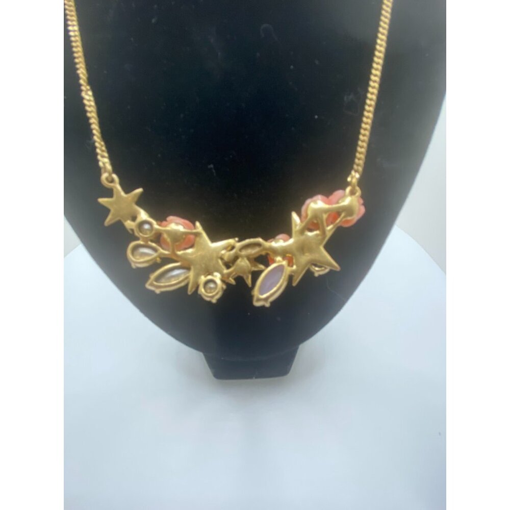 J Crew Necklace Rhinestone Star Peach Rose Green Aurora Borealis Opaque Crystals - Picture 3 of 6